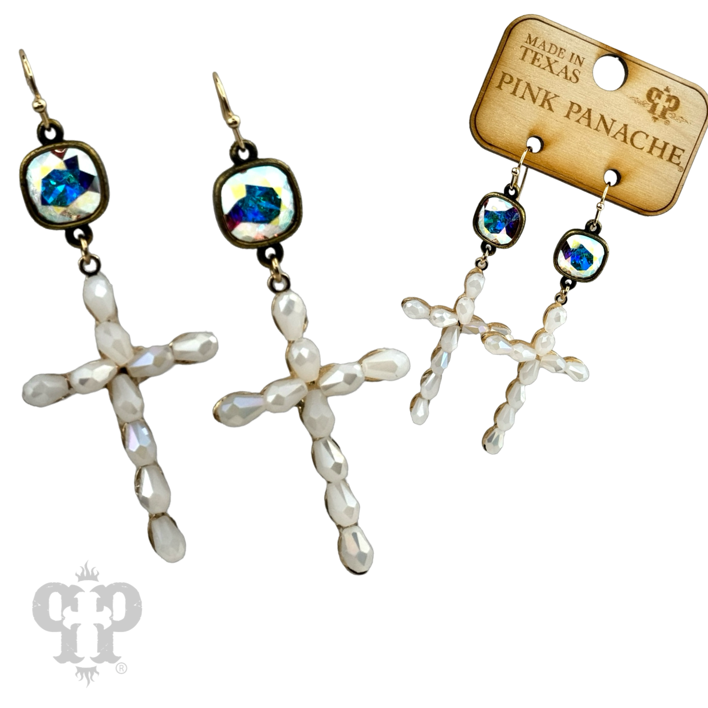 Beaded cross earring, Austrian crystal