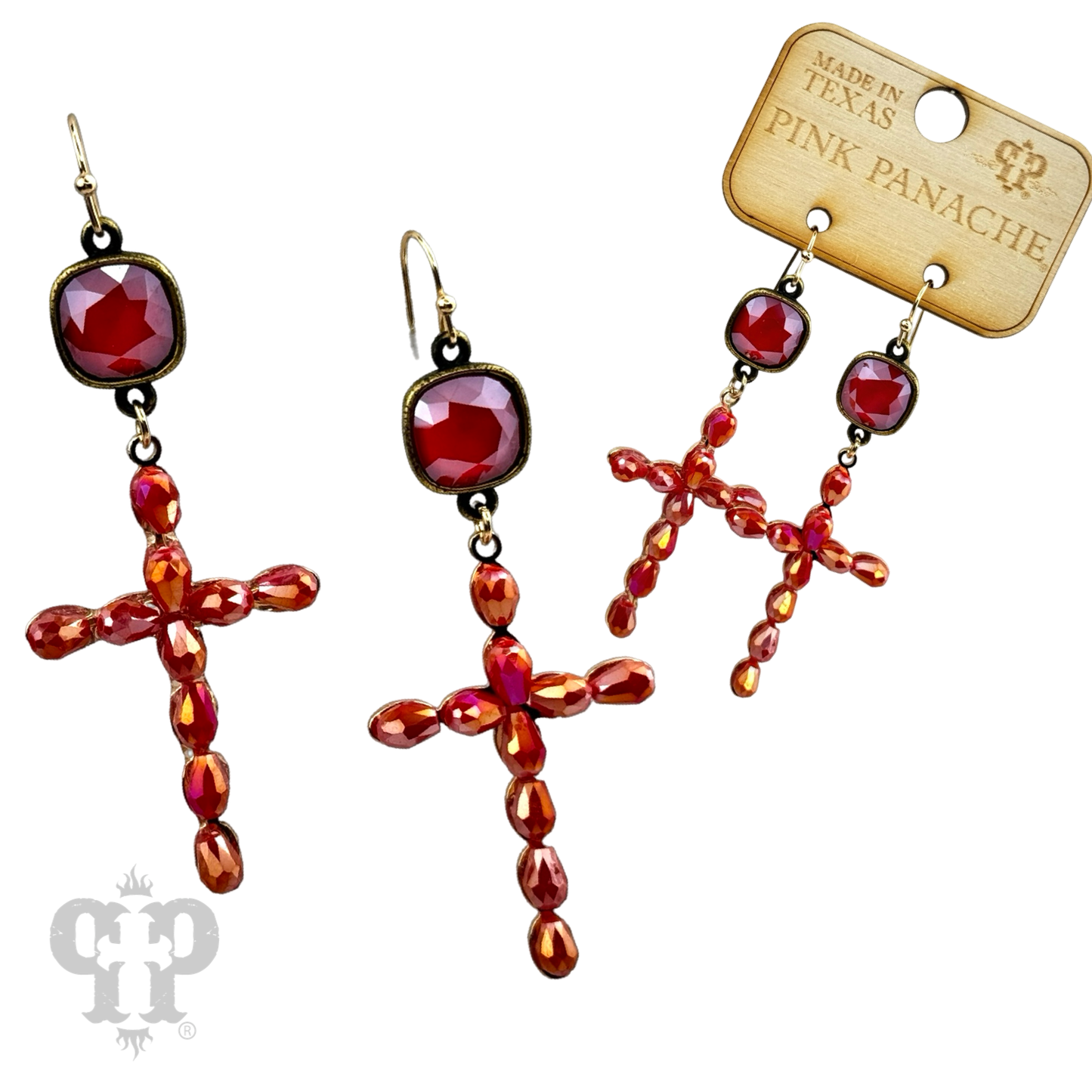 Beaded cross earring, Austrian crystal