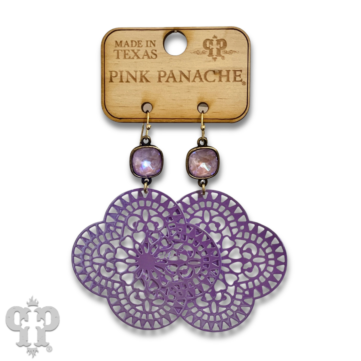 Lace design clover earring with Austrian crystal