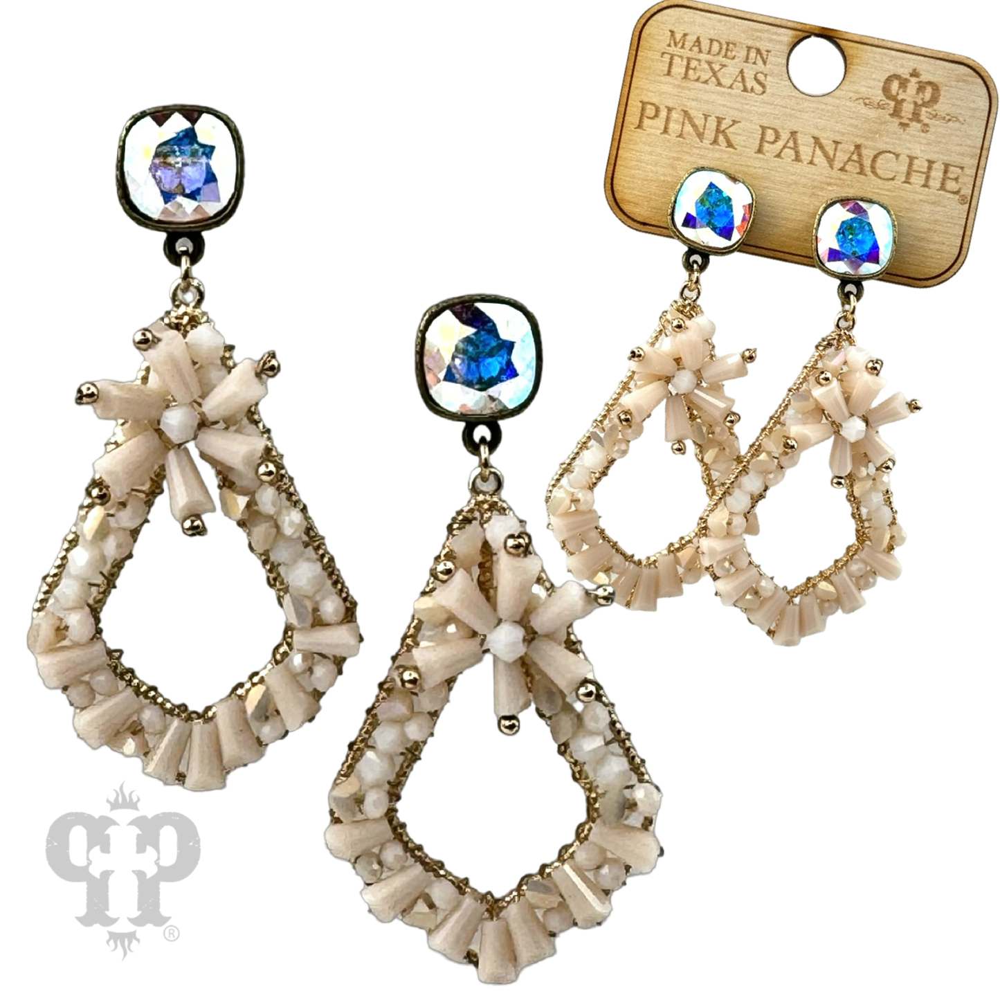 Flute beaded teardrop earring with Austrian crystal