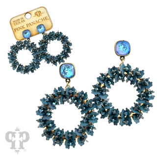 Flower and seed bead wrapped circle earrings, Austrian crystal