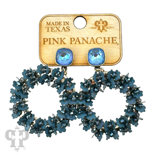 Flower and seed bead wrapped circle earrings, Austrian crystal