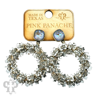 Flower and seed bead wrapped circle earrings, Austrian crystal