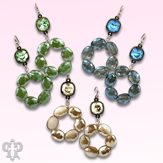 Faceted oval bead dangle earring with Austrian crystal