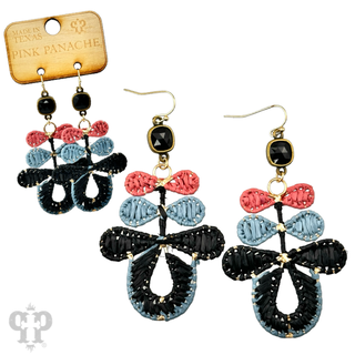 Three bow raffia dangle earring, Austrian crystal