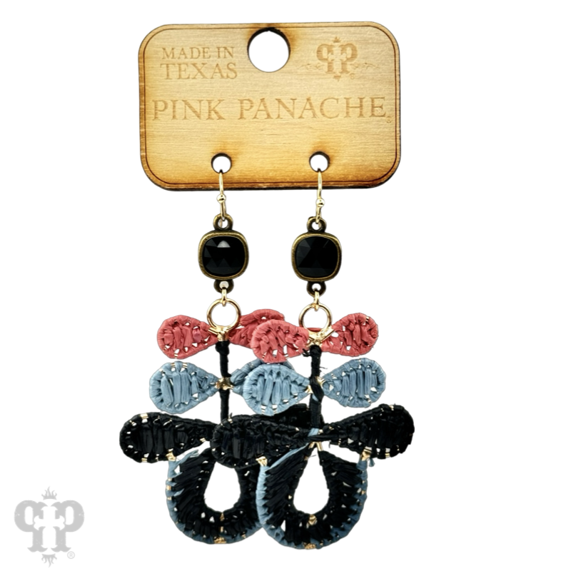 Three bow raffia dangle earring, Austrian crystal
