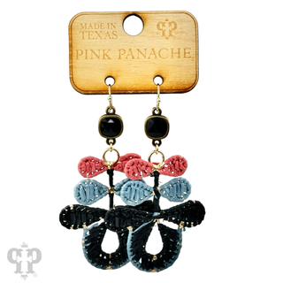 Three bow raffia dangle earring, Austrian crystal