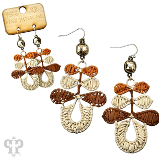 Three bow raffia dangle earring, Austrian crystal