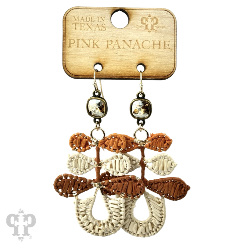 Three bow raffia dangle earring, Austrian crystal