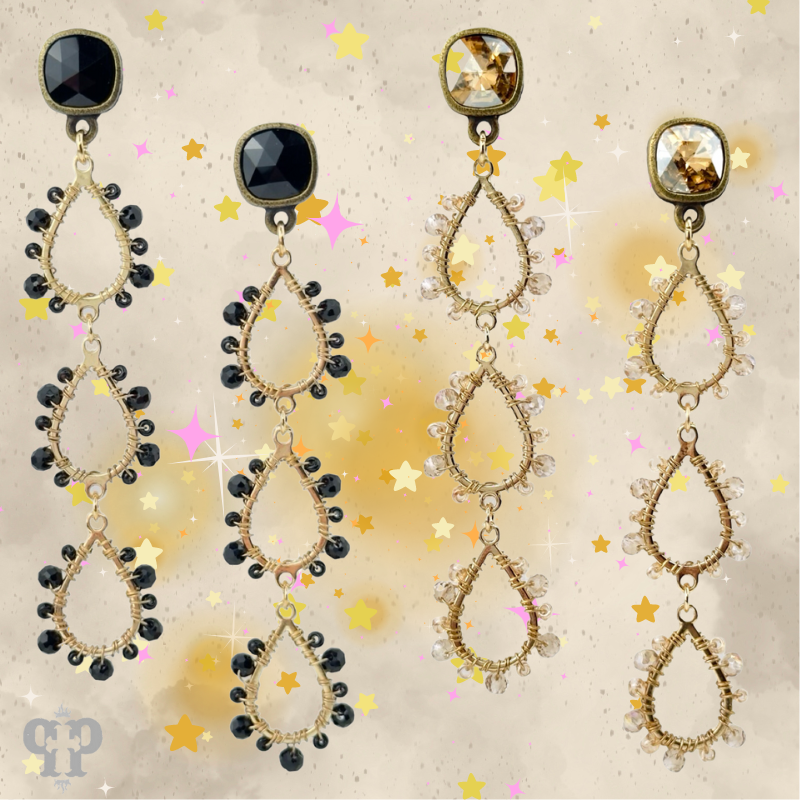 Triple bead wrapped teardrop and Austrian crystal dangle earring