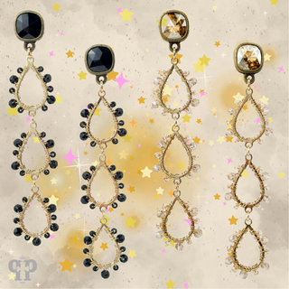 Triple bead wrapped teardrop and Austrian crystal dangle earring