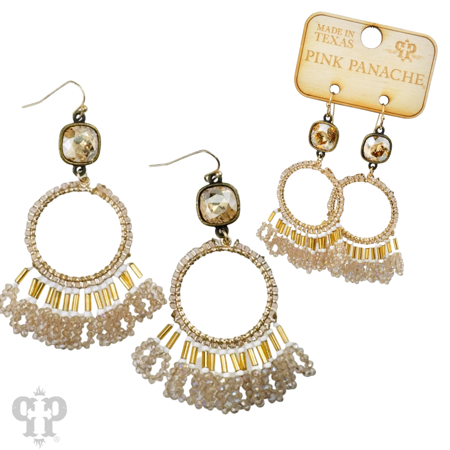 Faceted bead fringe and Austrian crystal dangle earring
