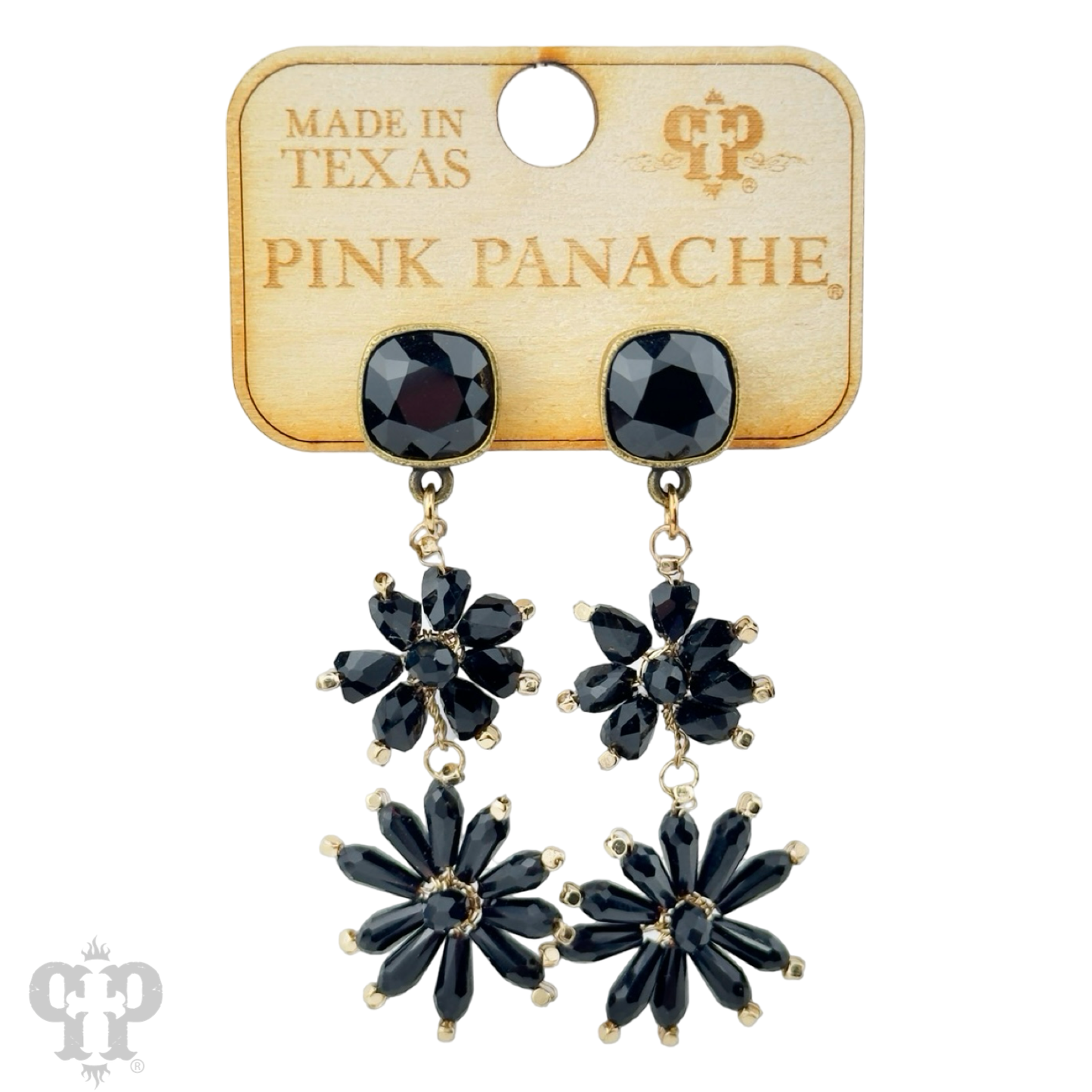 Black flower bead and Austrian crystal dangle earring