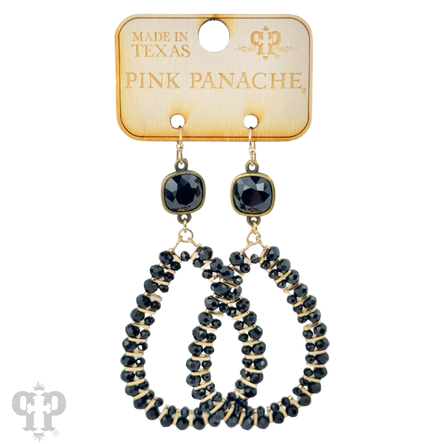 Double row beaded teardrop earrings with Austrian crystal