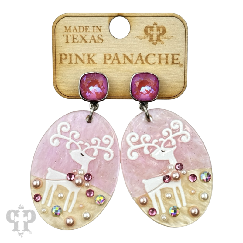 Pink Christmas reindeer earring with Austrian crystal
