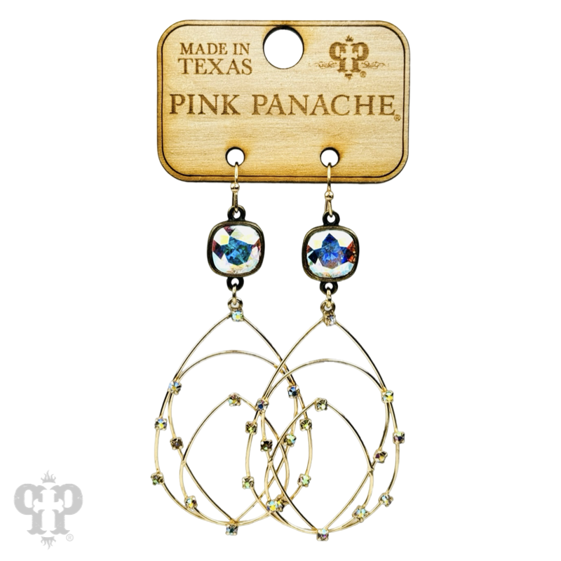 Rhinestone studded layered teardrop earring, Austrian crystal