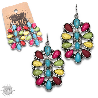 Western oval stone flower earring