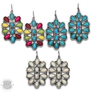 Western oval stone flower earring