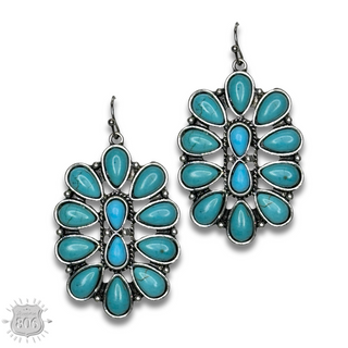 Western oval stone flower earring