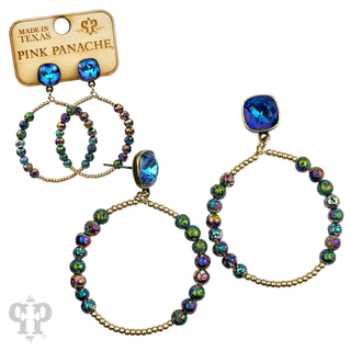 Foil and smooth bead circle earring with crystal, Austrian crystal