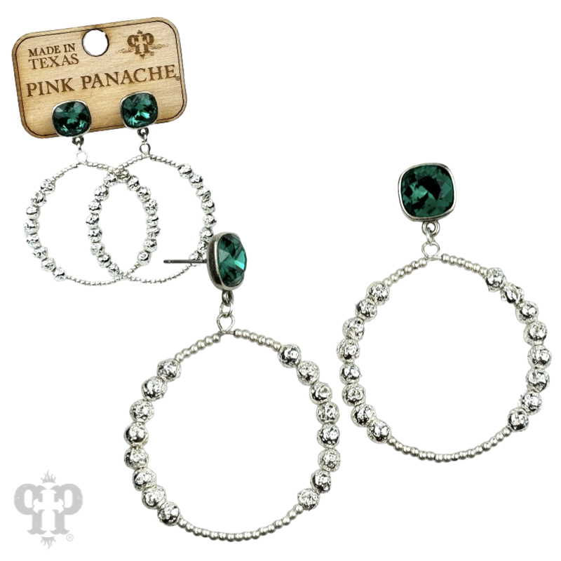 Foil and smooth bead circle earring with crystal, Austrian crystal