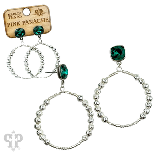 Foil and smooth bead circle earring with crystal, Austrian crystal