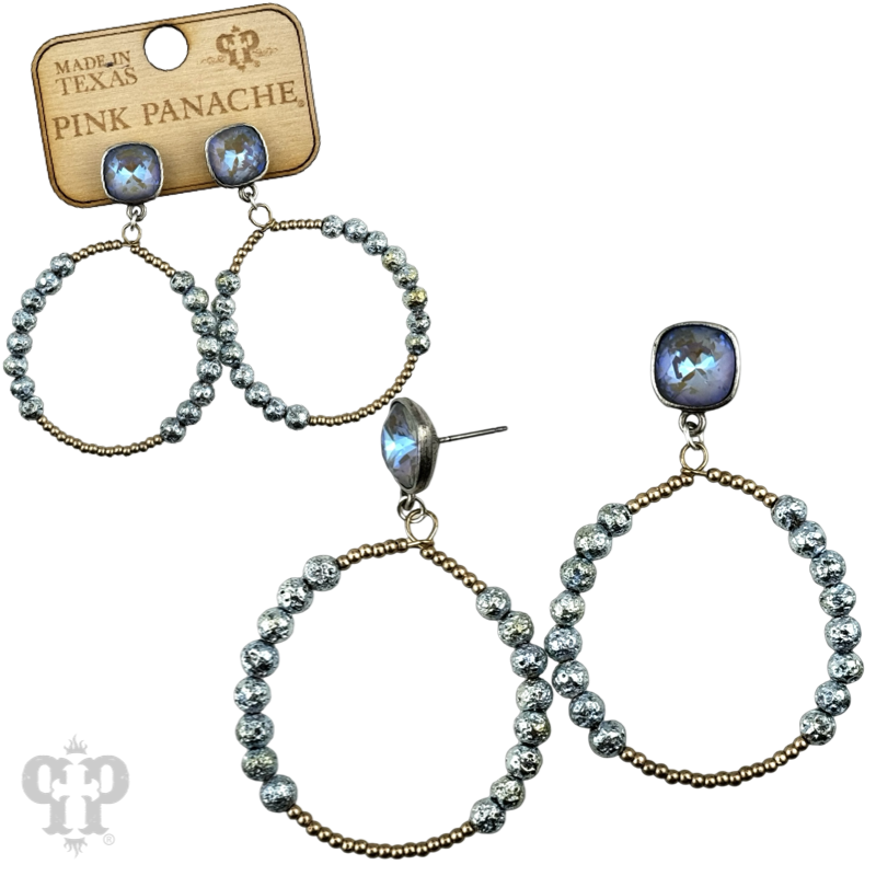 Foil and smooth bead circle earring with crystal, Austrian crystal