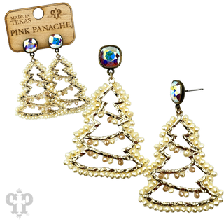 Faceted bead wrapped Christmas tree earring, Austrian crystal