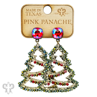 Faceted bead wrapped Christmas tree earring, Austrian crystal