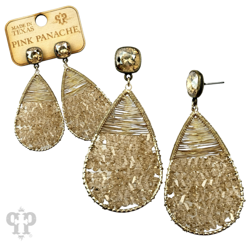 Faceted bead and wire wrapped teardrop earring, Austrian crystal