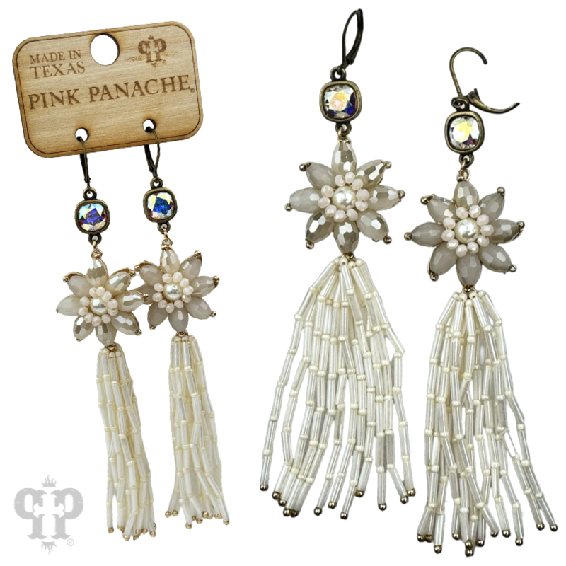 Flower and tassel chandelier statement earring, Austrian crystal