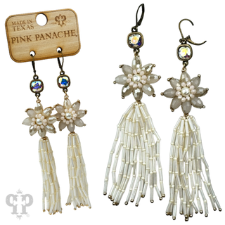 Flower and tassel chandelier statement earring, Austrian crystal