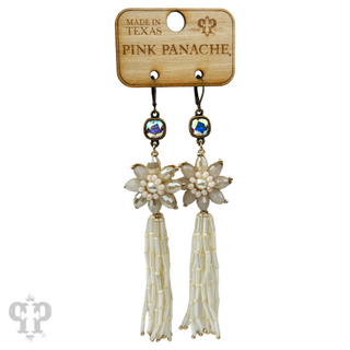 Flower and tassel chandelier statement earring, Austrian crystal
