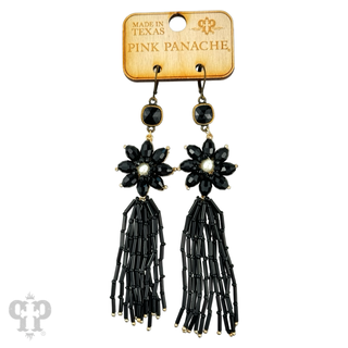 Flower and tassel chandelier statement earring, Austrian crystal