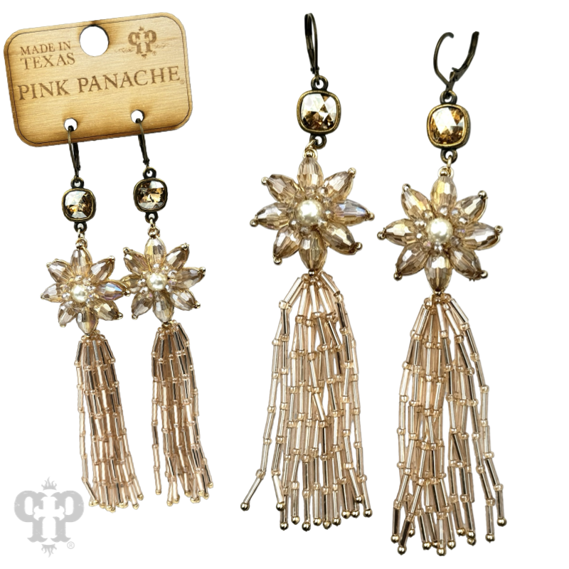 Flower and tassel chandelier statement earring, Austrian crystal