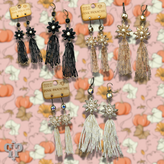 Flower and tassel chandelier statement earring, Austrian crystal