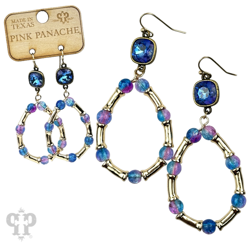 Ombre crackle bead teardrop earring, Austrian crystal