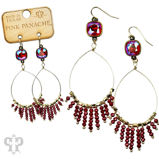 Faceted saucer bead fringe on teardrop earring, Austrian crystal