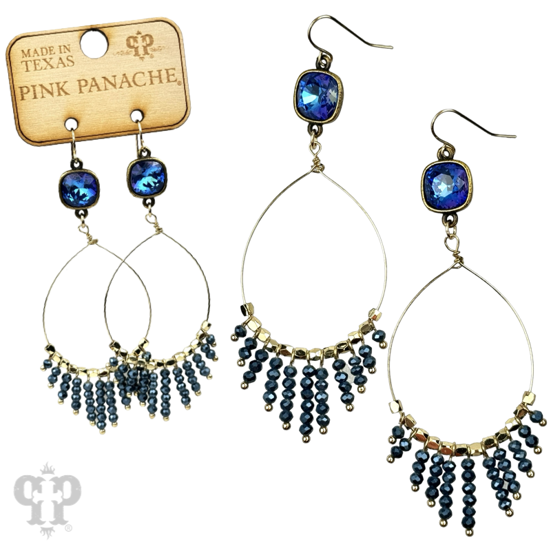 Faceted saucer bead fringe on teardrop earring, Austrian crystal