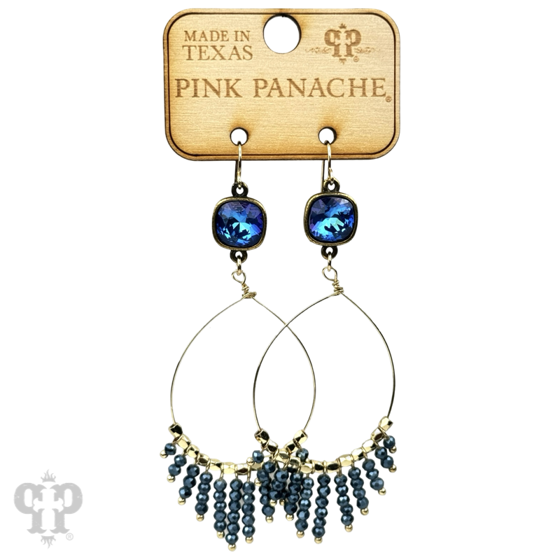 Faceted saucer bead fringe on teardrop earring, Austrian crystal