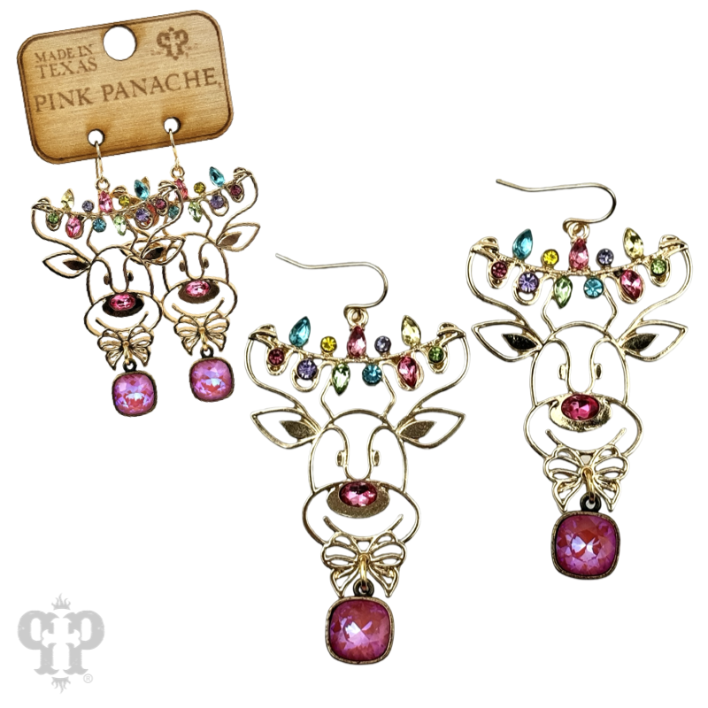 Gold and rhinestone reindeer earring with Austrian crystal