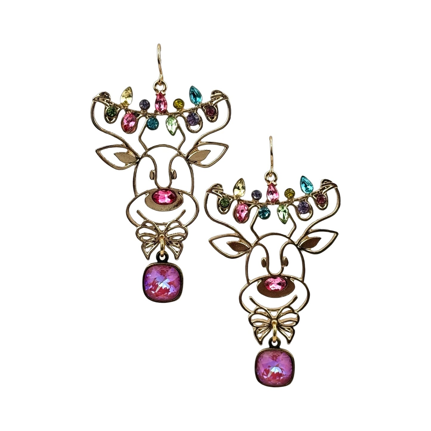 Gold and rhinestone reindeer earring with Austrian crystal