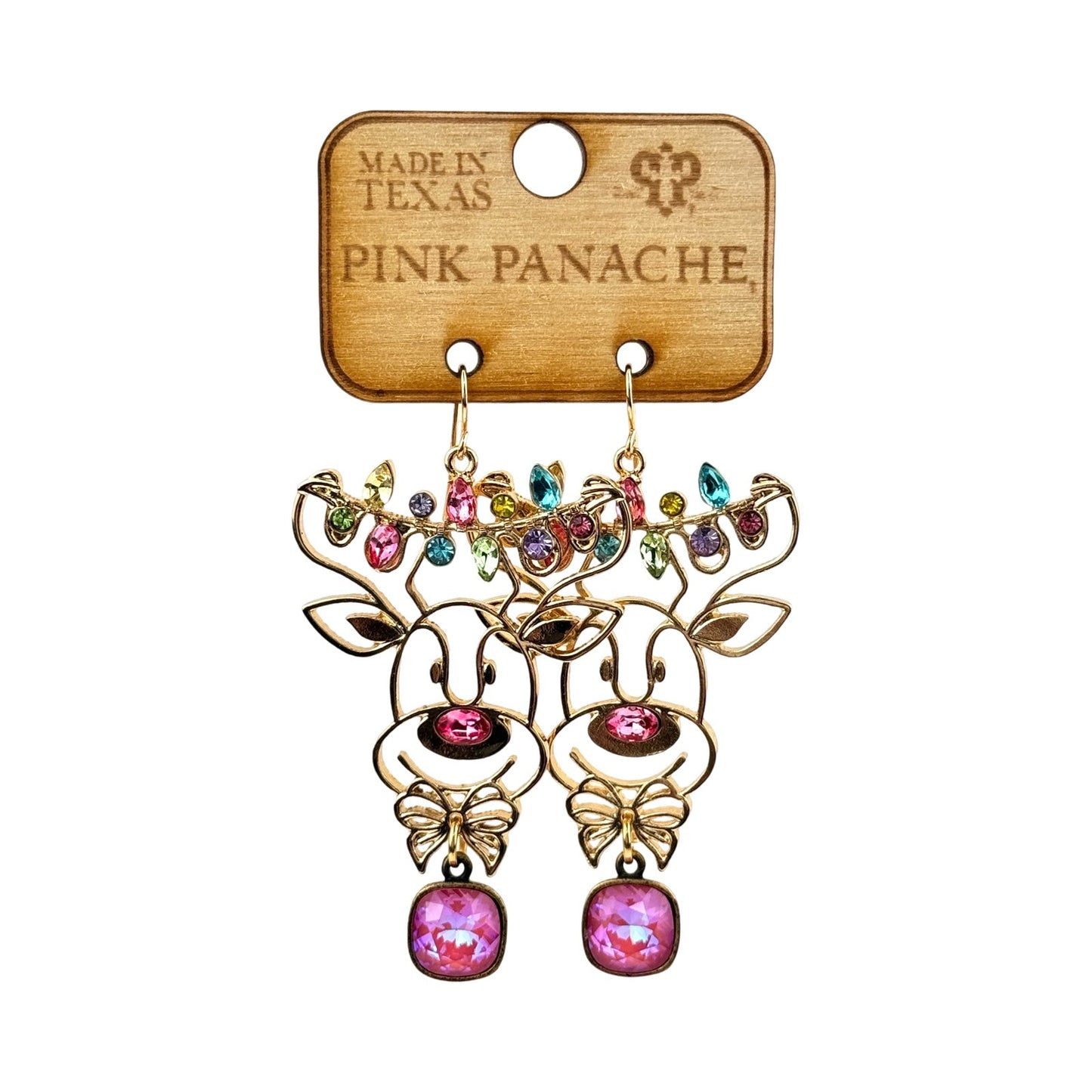 Gold and rhinestone reindeer earring with Austrian crystal