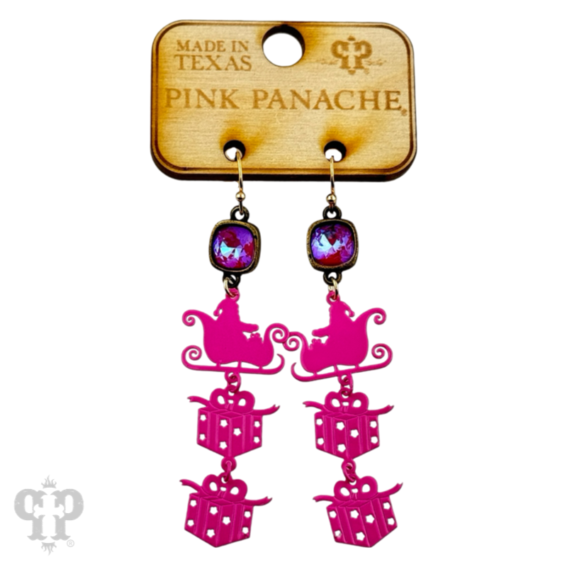 Santa's sleigh and gift earring with Austrian crystal