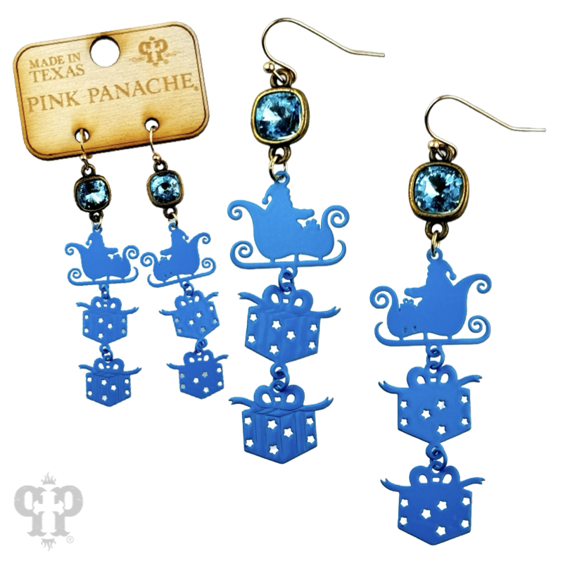 Santa's sleigh and gift earring with Austrian crystal