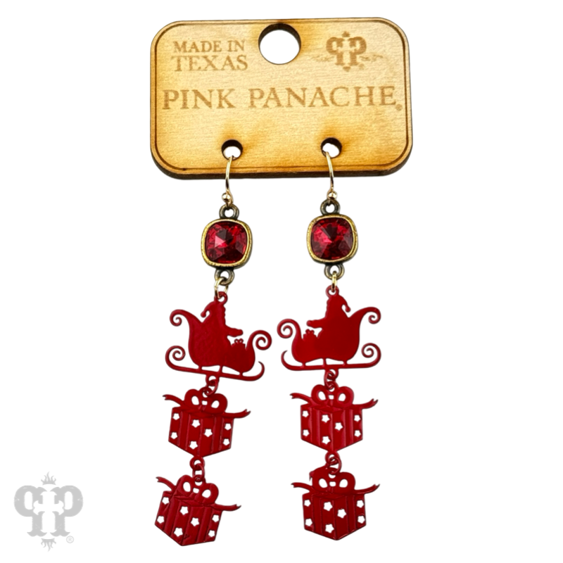 Santa's sleigh and gift earring with Austrian crystal