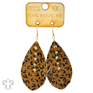 Leather animal print teardrop earring, Austrian crystals