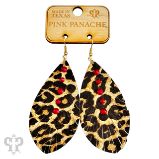 Leather animal print teardrop earring, Austrian crystals