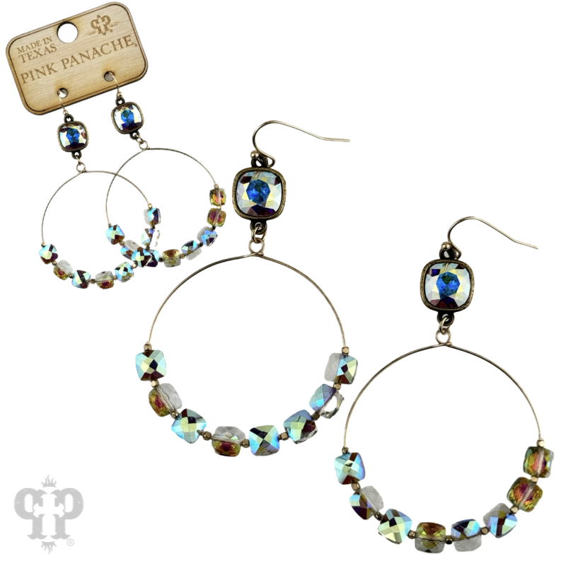 Faceted square coin bead, Austrian crystal earring