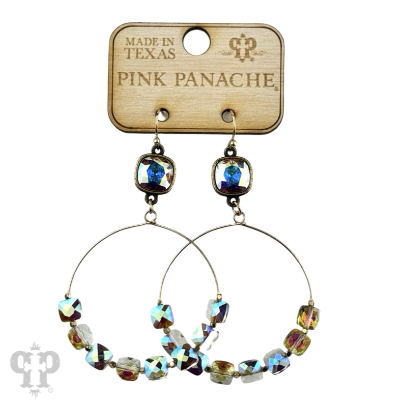 Faceted square coin bead, Austrian crystal earring